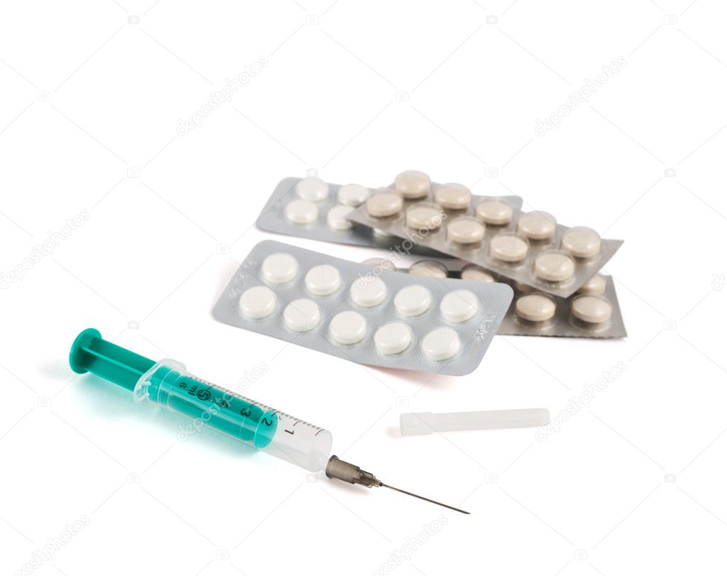 Pile of blister bubble pack and syringe
