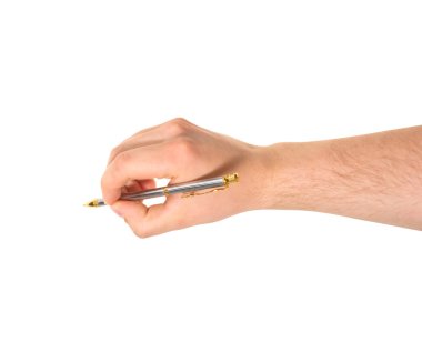 izole kalem tutan el