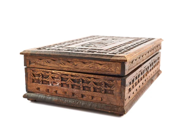 Wooden carved casket isolated — Stock Photo, Image