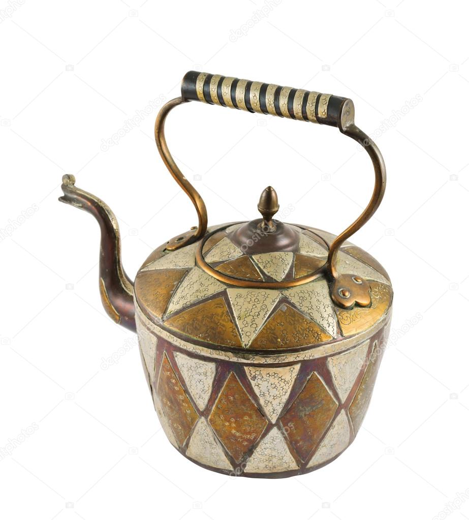 Authentic metal teapot vessel isolated