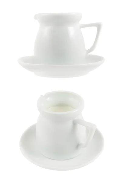 Milk pitcher white ceramic ewer isolated — Stock Photo, Image