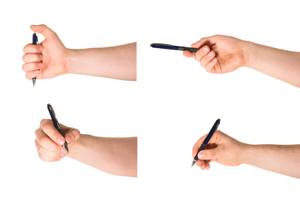 Hand holding a pen isolated