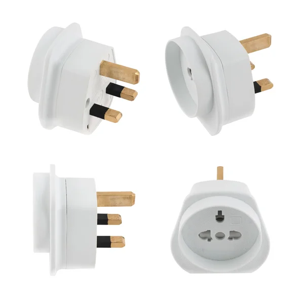 EU to UK converter plug adapter isolated — Stock Photo, Image