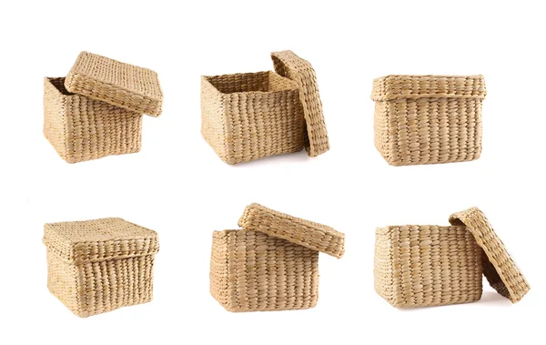 Box shaped wicker basket isolated — Stock Photo, Image