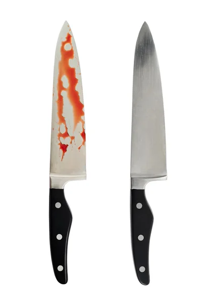 Chef's steel knife with and without blood — Stock Photo, Image