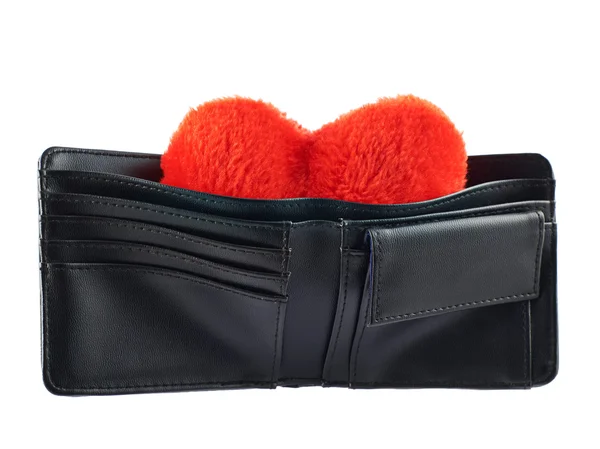 Plush heart in a wallet isolated — Stock Photo, Image