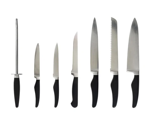 Steel kitchen knife set isolated — Stock Photo, Image