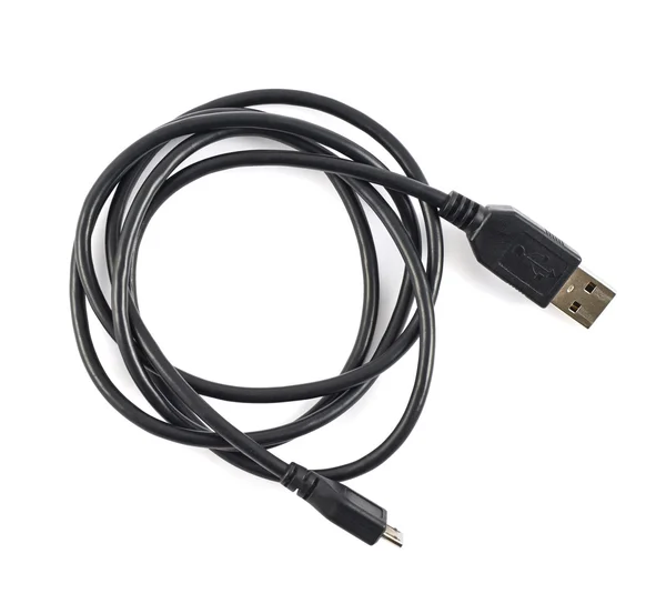 Opgerolde USB-kabel, geïsoleerd — Stockfoto