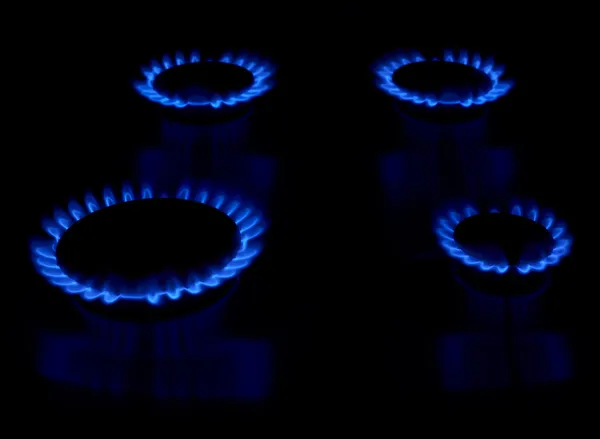 Gas stove as a blue fire — Stock Photo, Image