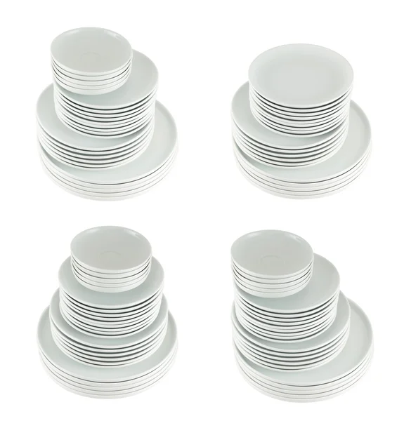 Montón de platos blancos limpios aislados — Foto de Stock
