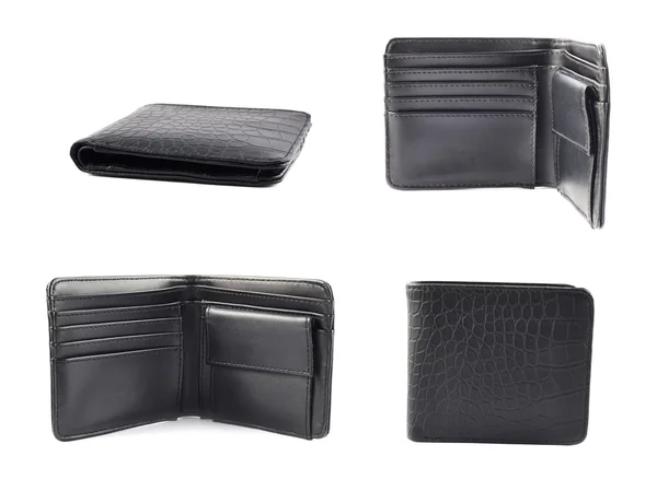 Černá kožená peněženka izolované — Stock fotografie