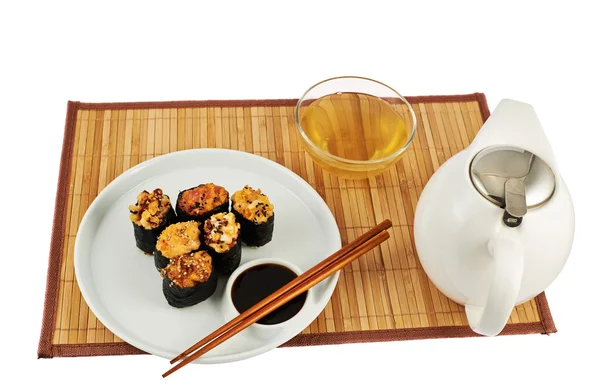 Serwująca sushi i herbaty skład — Zdjęcie stockowe