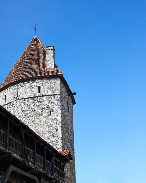 蓝蓝的天空反对中世纪塔 — 图库照片