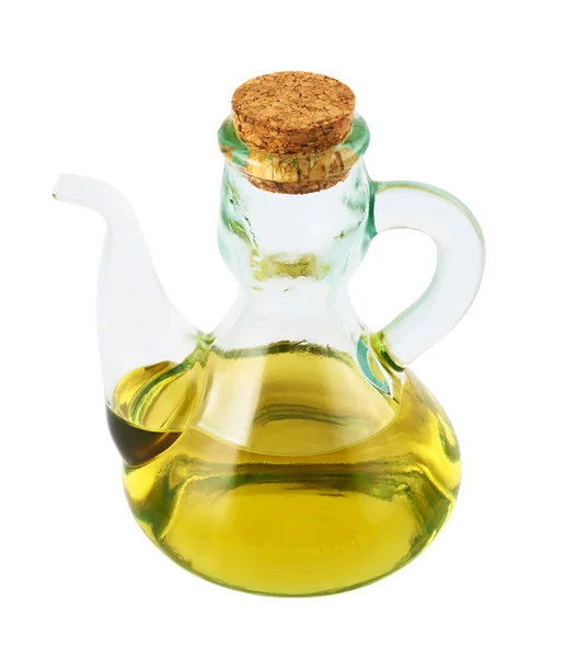 Vaso di vetro olio d'oliva isolato — Foto Stock