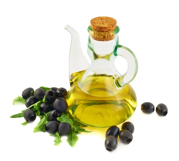 Naczynie szklane oliwy z oliwek na białym tle — Zdjęcie stockowe