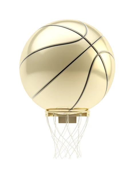 Zlatou nadrozměrná basketbalový míč přes obruč — Stock fotografie