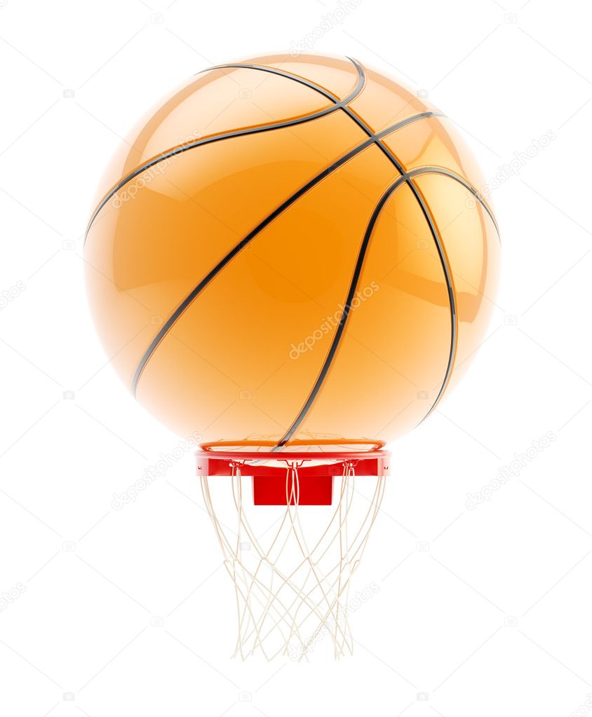Oversized basketball ball over hoop