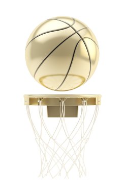 Altın basketbol topu yere izole hoop