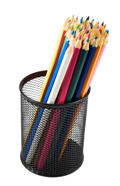 Pencil holder full of pencils — Stock Photo, Image