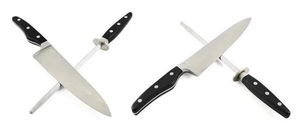 交差したナイフと分離シャープナー — ストック写真