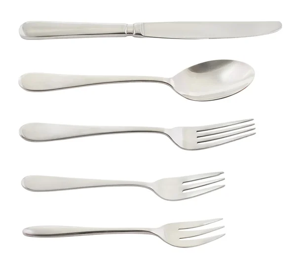 Set of steel metal cutlery isolated — Stock Image Set of steel metal cutlery isolated Stock Picture