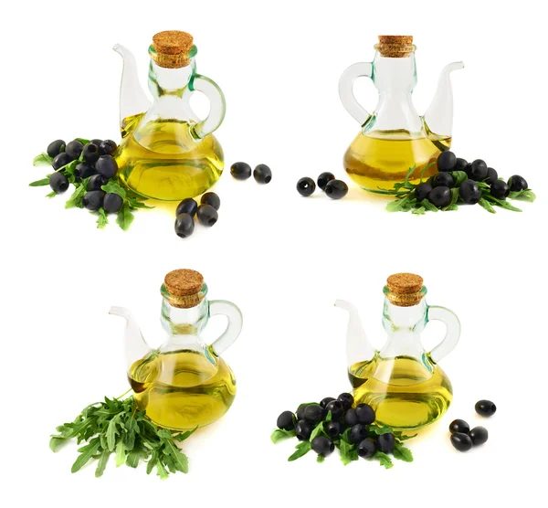 Vaso di vetro olio d'oliva isolato — Foto Stock
