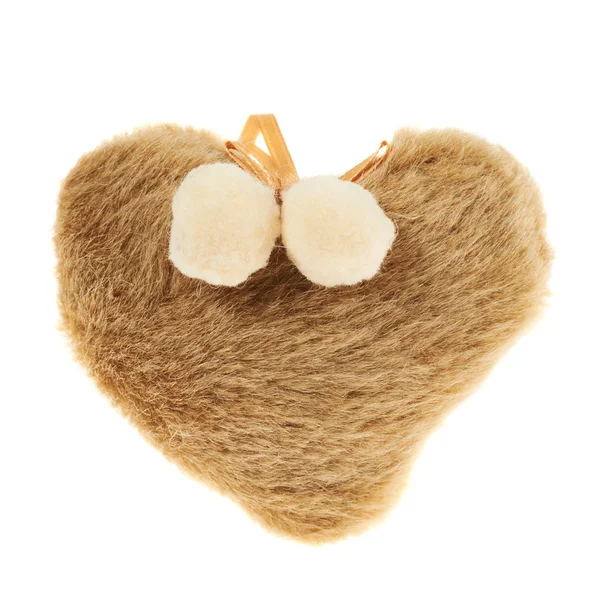 Peluche peludo corazón marrón aislado — Foto de Stock