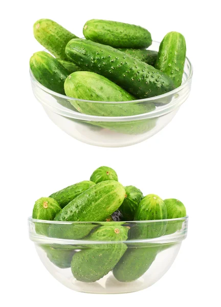 Fresh cucumbers in a glass bowl — Stock Photo, Image