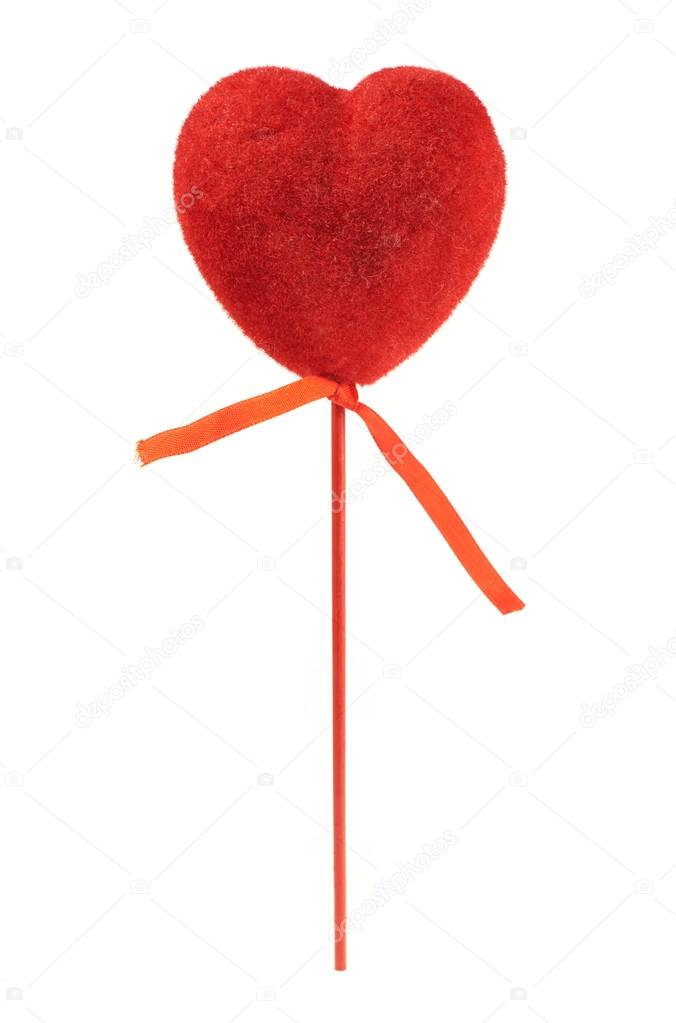 Red heart on a stick isolated
