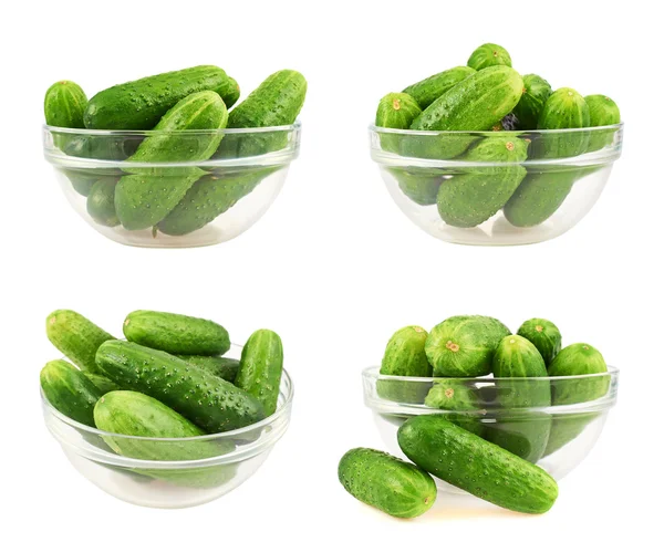 Glass bowl full of cucumbers — Stock Photo, Image