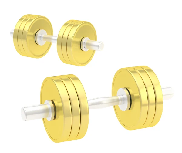 Two adjustable golden dumbbell composition — Stock Photo, Image