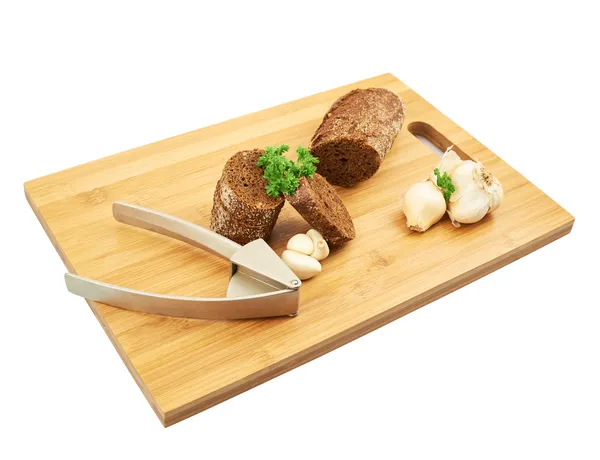 Složení chleba, česnek a petržel — Stock fotografie