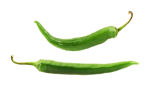 Zelené chilli, samostatný — Stock fotografie