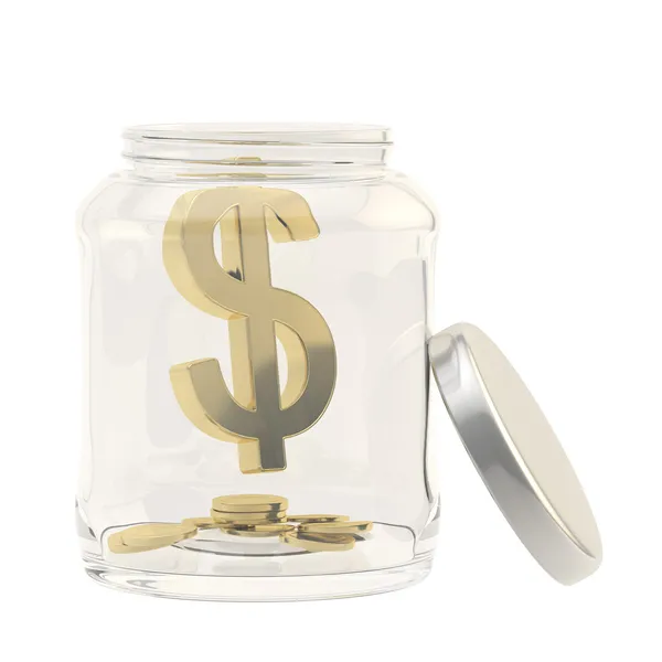 Dollar currency sign in a glass jar — Stock Photo, Image