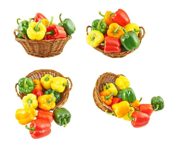 Wicker basket full of bell peppers — Stock Photo, Image