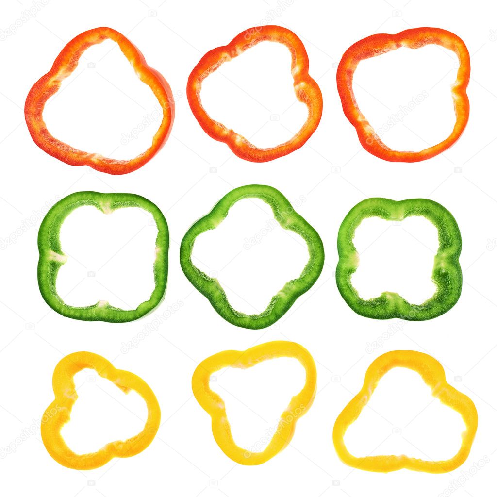 Set of sliced bell pepper section pieces