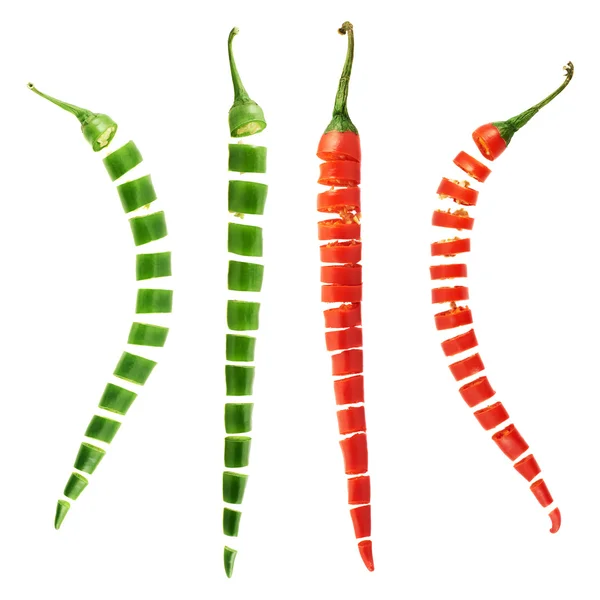 Sliced in pieces chili pepper isolated — Stock Photo, Image