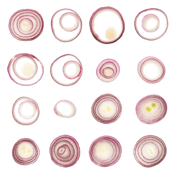 Red onion rings isolated