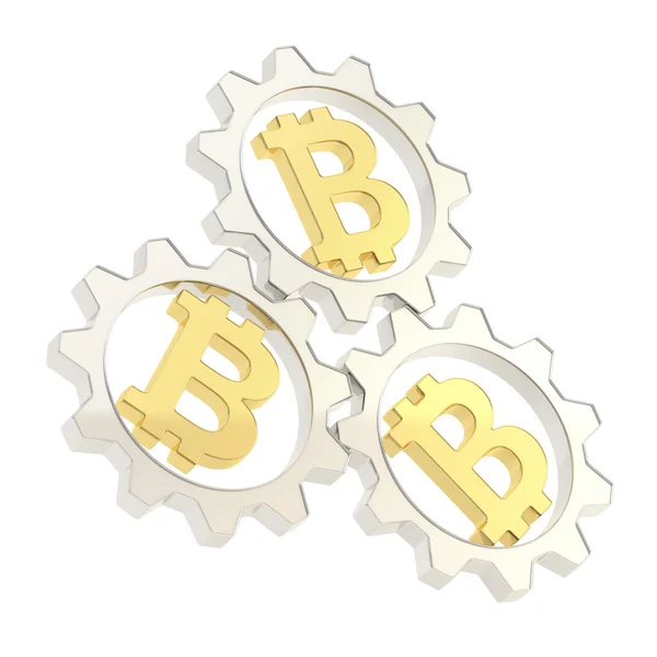 Trzy bitcoin zębatego koła zębate skład — Zdjęcie stockowe