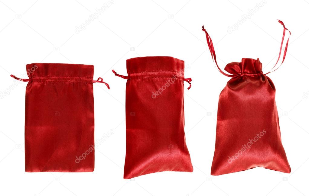Red drawstring bag packaging isolated