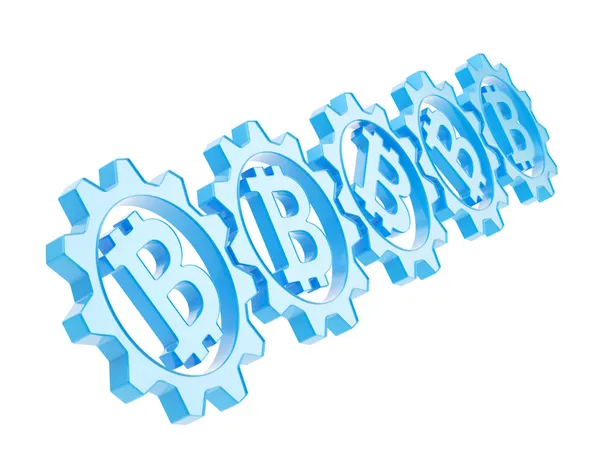 Row of a gears with a bitcoin sign isolated — Stock Photo, Image