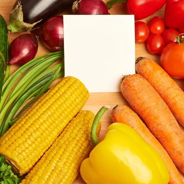Vegetables and copyspace white card — Stock Photo, Image