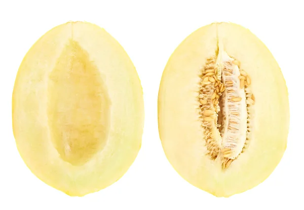 Krájené čerstvé žlutý meloun v polovin — Stock fotografie