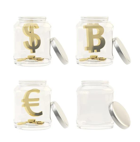 Currency sign with coins in a jar isolated — Stock Photo, Image