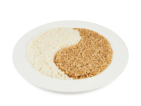 Plate of rice with yin yang sign — Stock Photo, Image