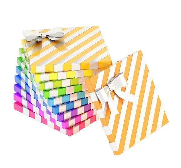Mucchio contorto di scatole regalo isolato — Foto Stock