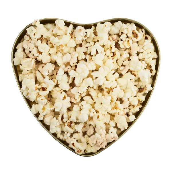 Heart shaped box full of popcorn — Stock Photo, Image