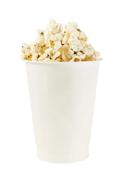 Białe filiżanka pełna popcorn — Zdjęcie stockowe