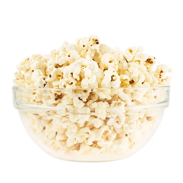 Glass bowl full of popcorn isolated — Stock Photo, Image