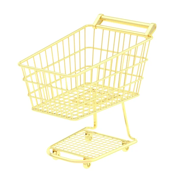 Zlatý nákupní vozík, samostatný — Stock fotografie